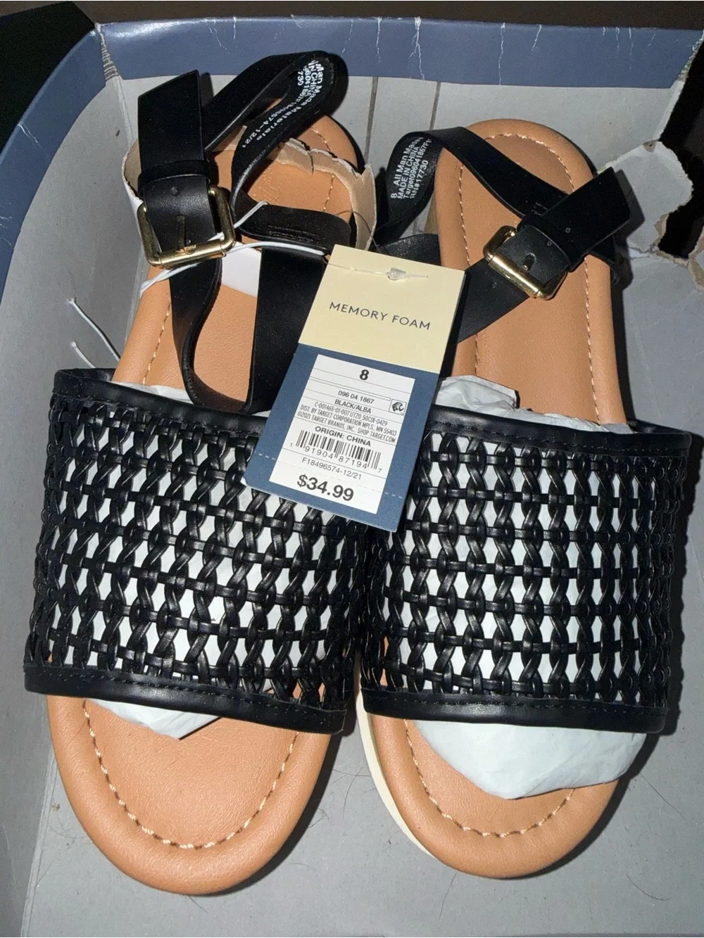 Alba Black Woven Memory Foam Sandals with Ankle Strap